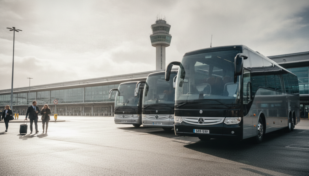 Efficient Team Transport: Organising Group Travel for Manchester Events — executive coach meeting a group at Manchester Airport