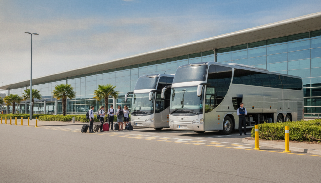 Planning for Pupils: Group Coach Hire for Manchester Educational Visits — executive coach meeting a group at Manchester Airport